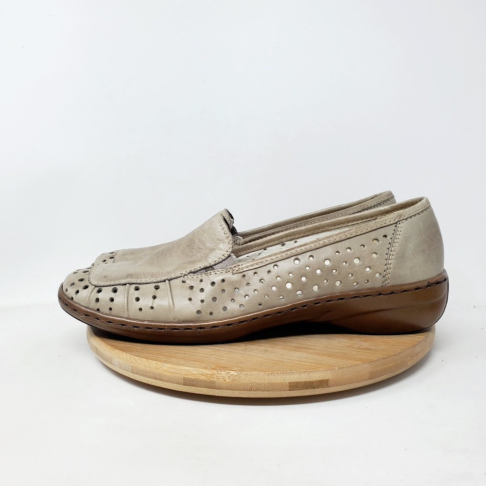 Rieker Comfort Loafer Womens 39 Slip On Leather Cutout Slip On Wedge Shoes